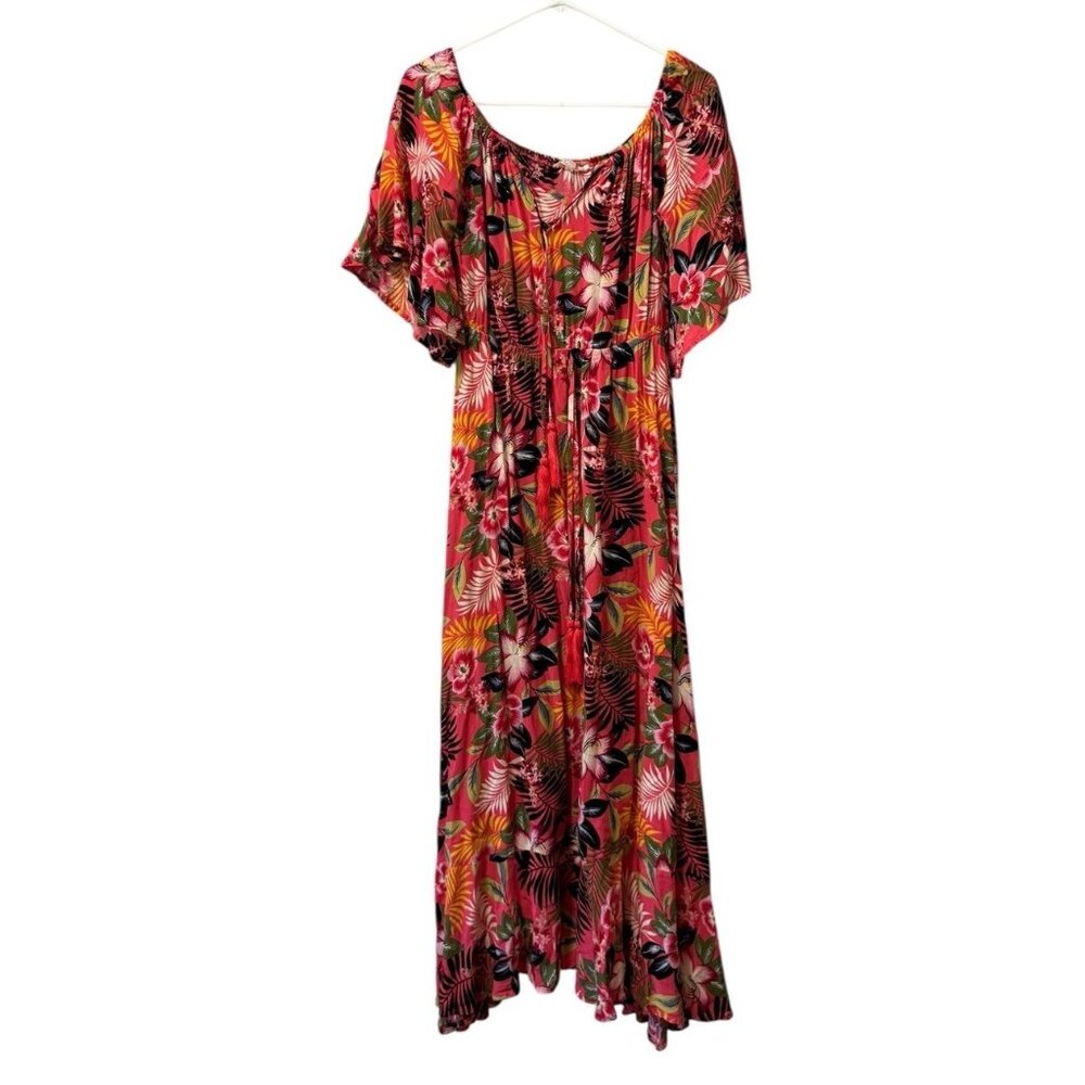 Label of Love Maxi‎ Dress Size Medium Hawaiian Tropical Vacation Floral Colorful